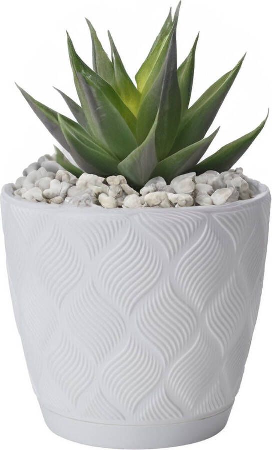 Form Plastic Plantenpot bloempot New Age kunststof ivoor wit D19 x H17 cm met opvang schotel rond