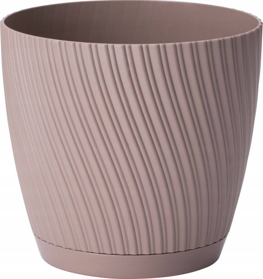 Form Plastic Plantenpot bloempot Waves kunststof beige D19 x H17 cm met opvang schotel rond