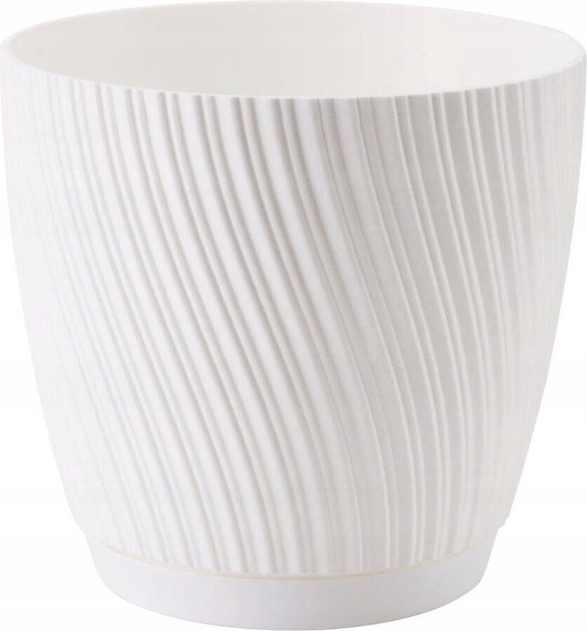 Form Plastic Plantenpot bloempot Waves kunststof ivoor wit D13 x H12 cm met opvang schotel rond