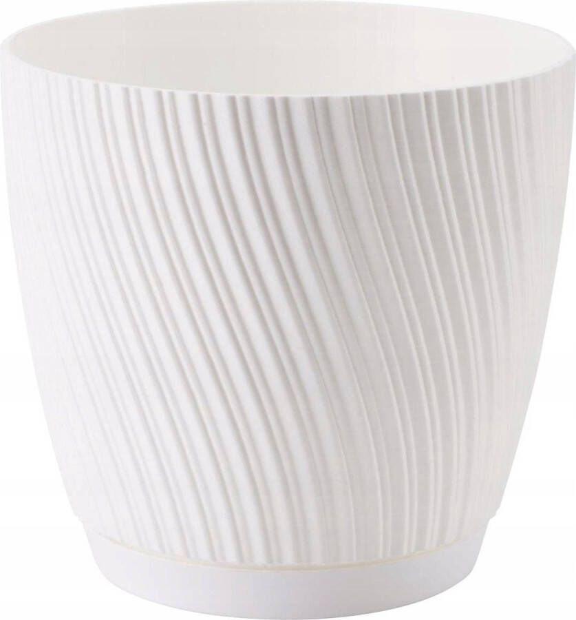 Form Plastic Plantenpot bloempot Waves kunststof ivoor wit D15 x H14 cm met opvang schotel rond