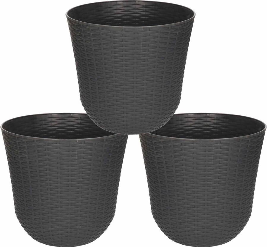 Forte Plastics 10x Grijze plantenbakken bloempotten 25 cm Woon tuinaccessoires decoratie Ronde bloempotten plantenpotten voor binnen buiten