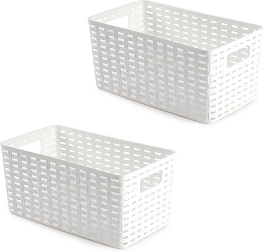 Forte Plastics 10x Kunststof opbergbakjes opbergmandjes wit 5 liter 15 x 28 x 13 cm kasten manden dozen bakken organisers