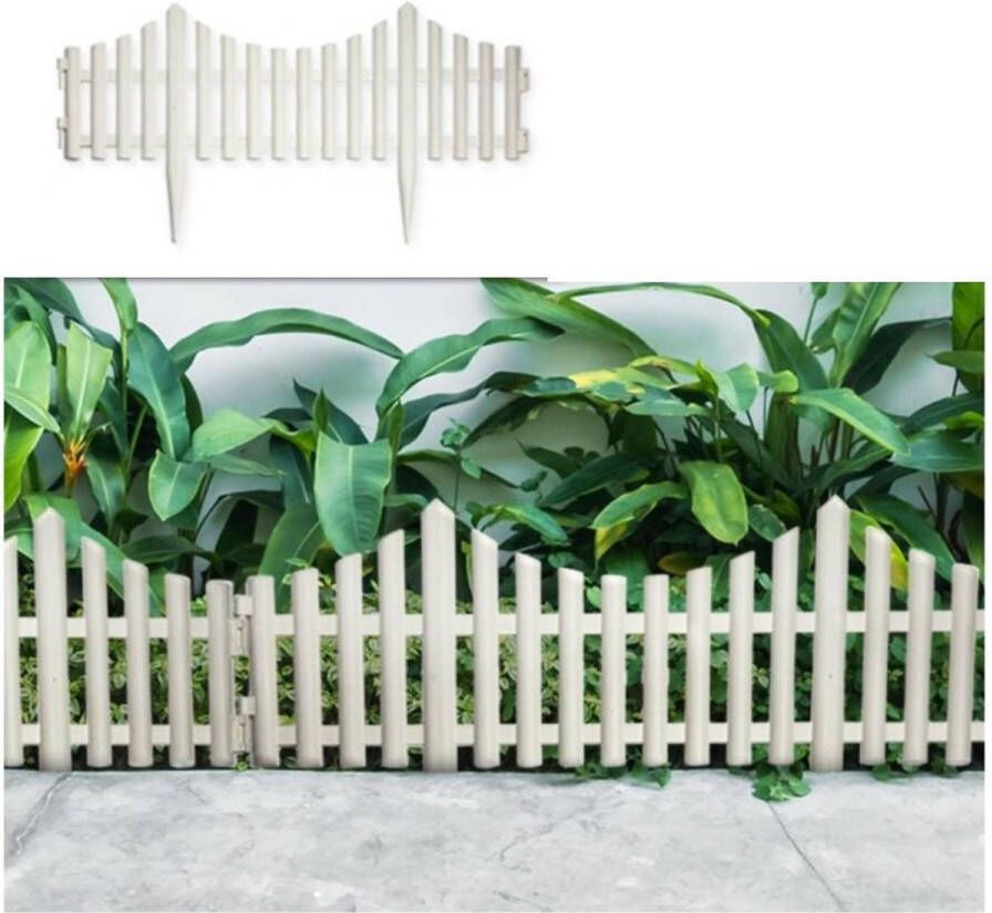 Forte Plastics 10x stuks flexibele graskant tuin rand kantopsluiting hekjes delen van 60 cm wit 33 cm hoog incl pinnen