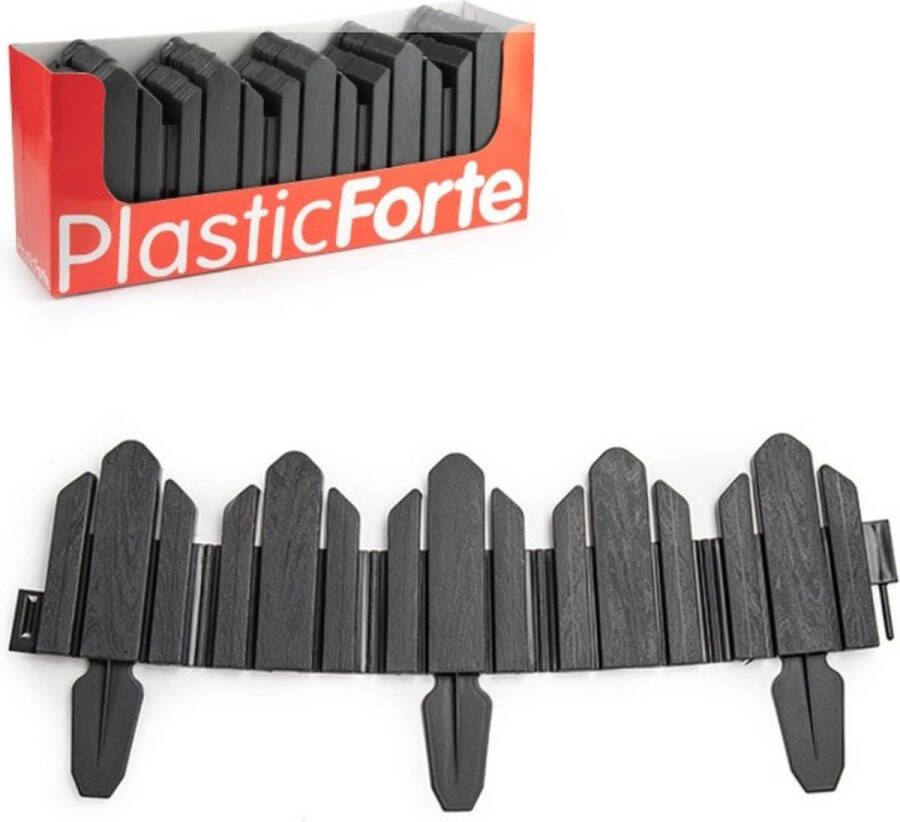 Forte Plastics 10x stuks flexibele graskant tuin rand kantopsluiting hekjes delen van 62 cm donkergrijs 25 cm hoog incl pinnen