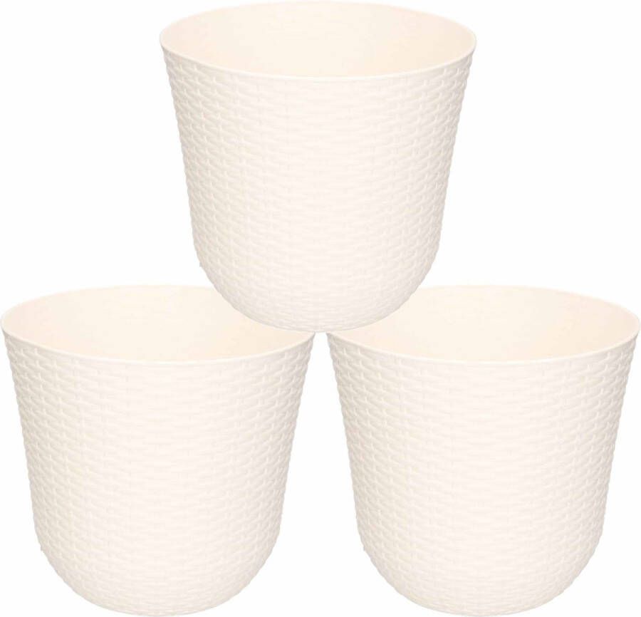 Forte Plastics 10x Witte plantenbakken bloempotten 25 cm Woon tuinaccessoires decoratie Ronde bloempotten plantenpotten voor binnen buiten