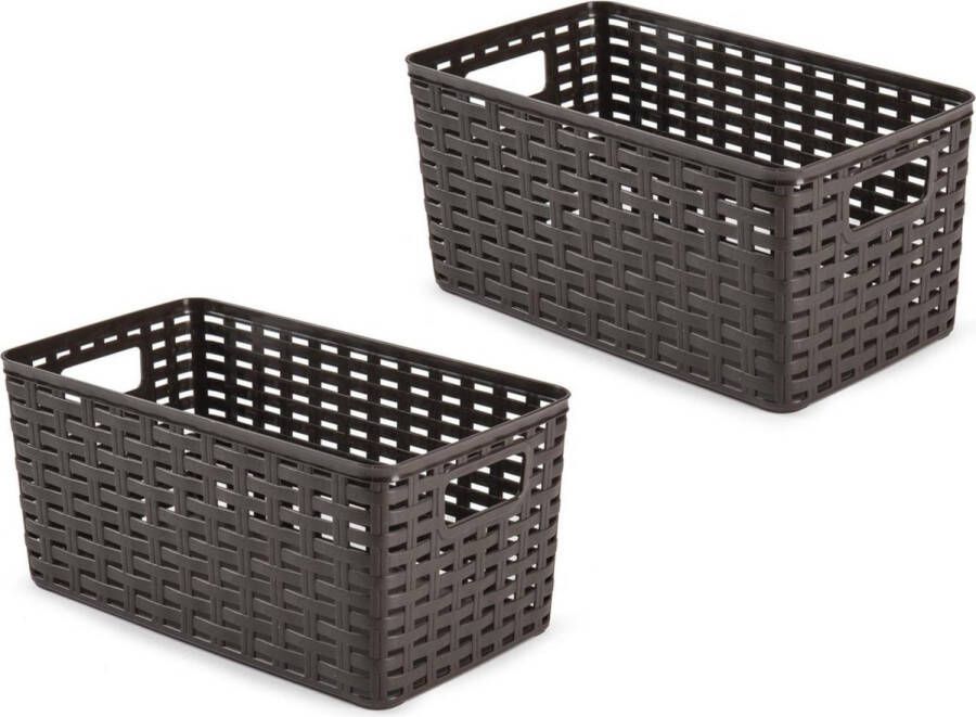 Forte Plastics 12x Kunststof opbergbakjes opbergmandjes dark mokka 5 liter 15 x 28 x 13 cm kasten manden dozen bakken organisers