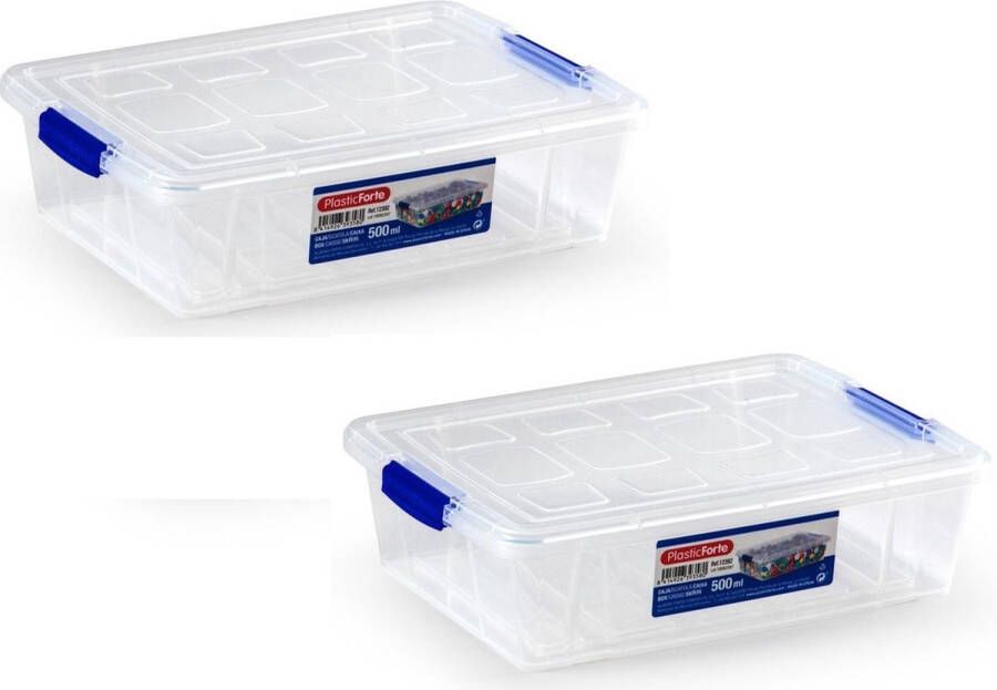 Forte Plastics 12x Opslagbakjes organizers met deksel 500 ml 16 cm transparant Opbergbakjes Organizers opbergbakken Woonkamer badkamer spullen opruimen