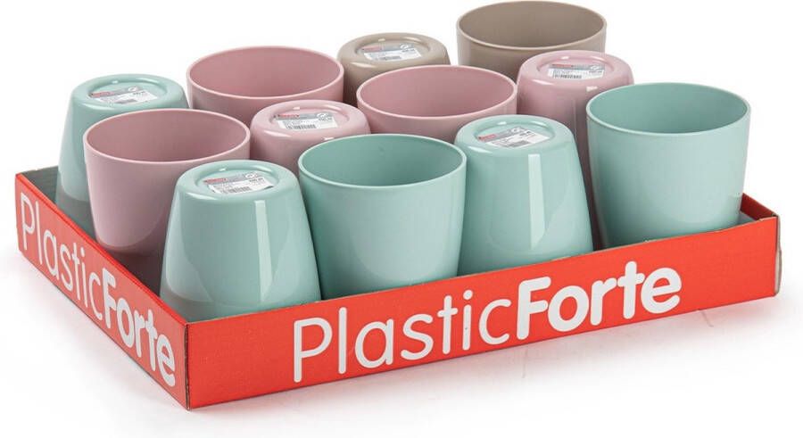 Forte Plastics 12x stuks mix-colors Drinkglazen Limonade glazen 400 ml Sapglazen Waterglazen onbreekbaar kunststof voor kinderen