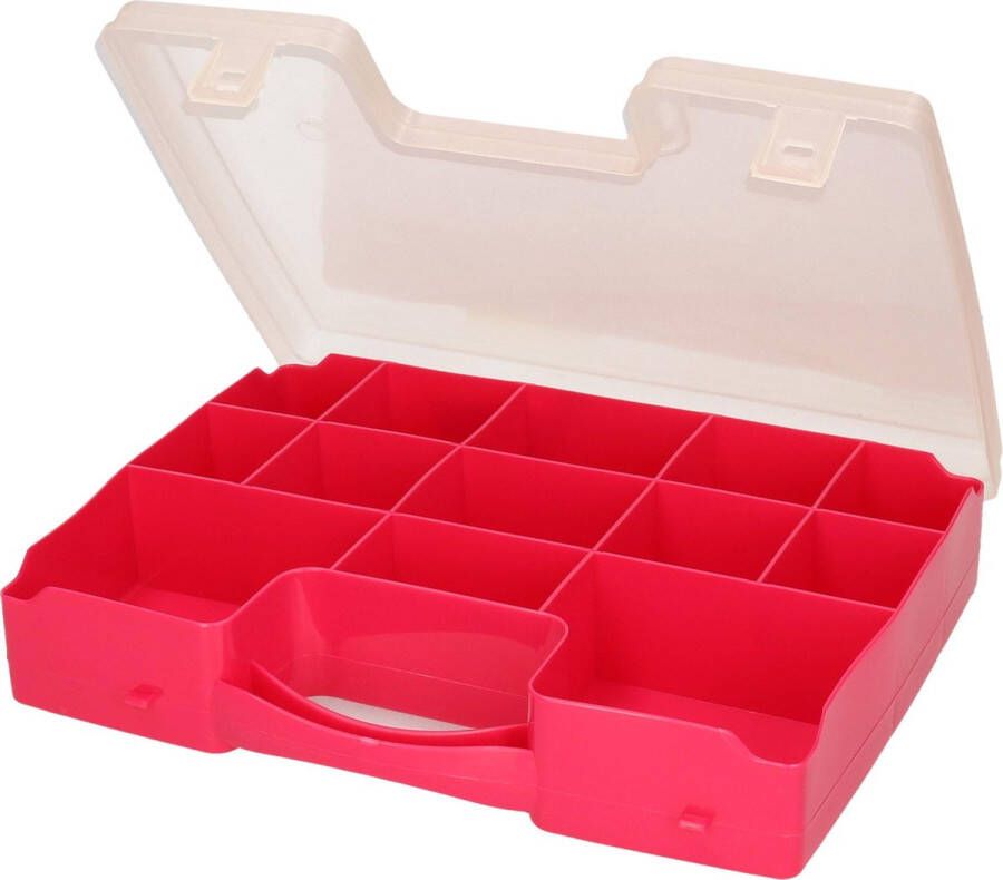 Forte Plastics 1x Opbergkoffertje opbergdoosjes 13-vaks fuchsia roze Sorteerdoos box Opbergers 27 5 x 20 5 x 3 cm