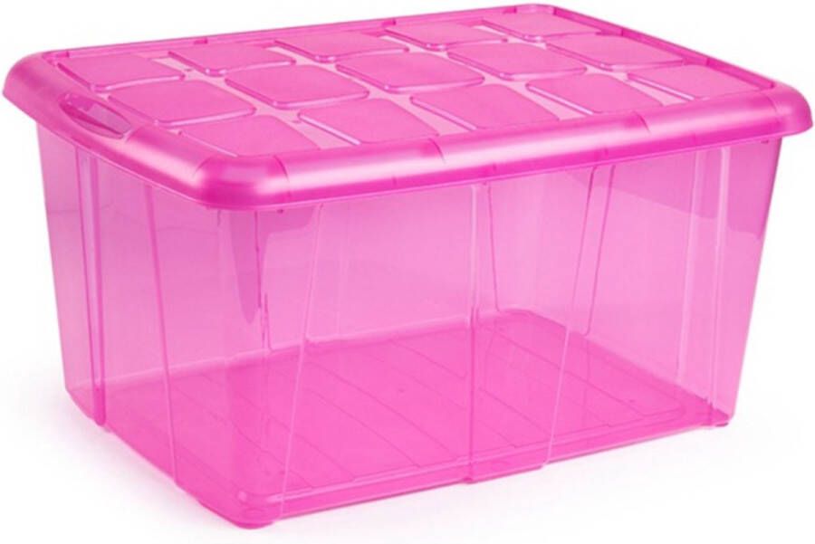 Forte Plastics 1x Opslagbakken organizers met deksel 60 liter 63 x 46 x 32 transparant roze Organizers opbergbakken