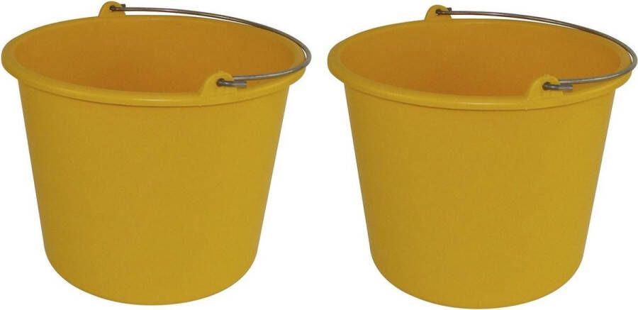 Forte Plastics 2x Huishoudemmers kunststof 12 liter geel Schoonmaaklemmer Schoonmaken reinigen Wasemmer