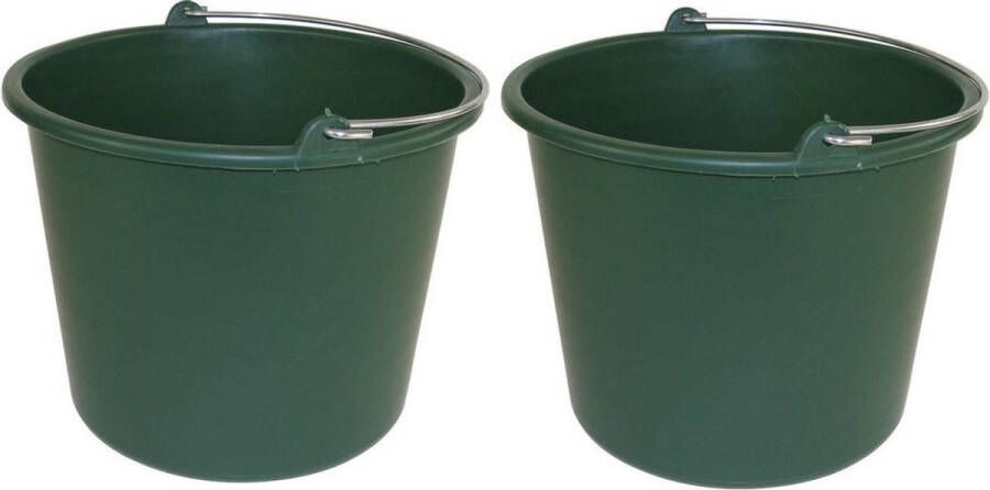 Forte Plastics 2x Huishoudemmers kunststof 12 liter groen Schoonmaaklemmer Schoonmaken reinigen Wasemmer