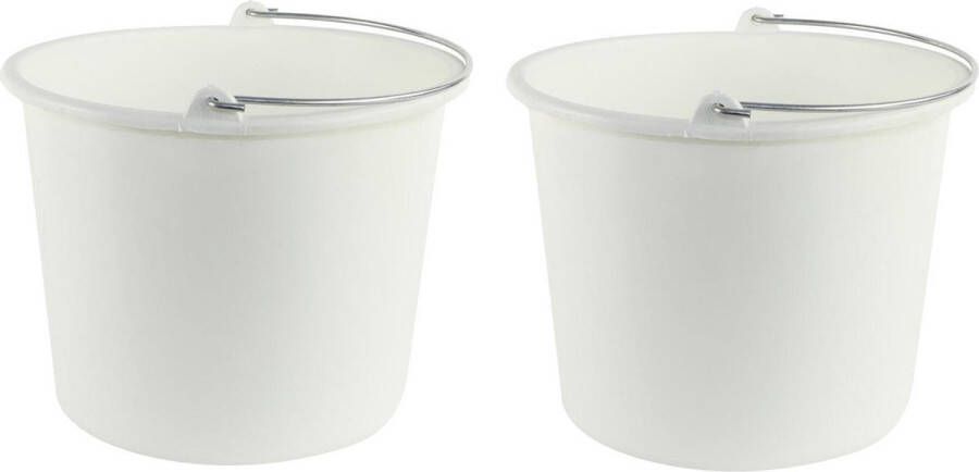 Forte Plastics 2x Huishoudemmers kunststof 12 liter wit Schoonmaaklemmer Schoonmaken reinigen Wasemmer