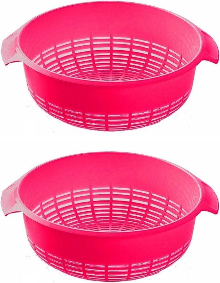 Forte Plastics set van 2x stuks kunststof keuken vergieten van 27 x 10 cm in de kleur roze -â keuken accessoires