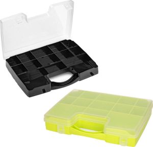 Forte Plastics Opberg Vakjes Doos sorteerbox 13-vaks Kunststof 27 X 20 X 3 Cm Zwart groen Opbergbox