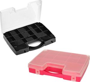 Forte Plastics Opberg Vakjes Doos sorteerbox 13-vaks Kunststof 27 X 20 X 3 Cm Zwart roze Opbergbox
