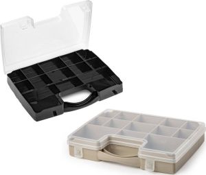 Forte Plastics Opberg Vakjes Doos sorteerbox 13-vaks Kunststof 27 X 20 X 3 Cm Zwart taupe Opbergbox