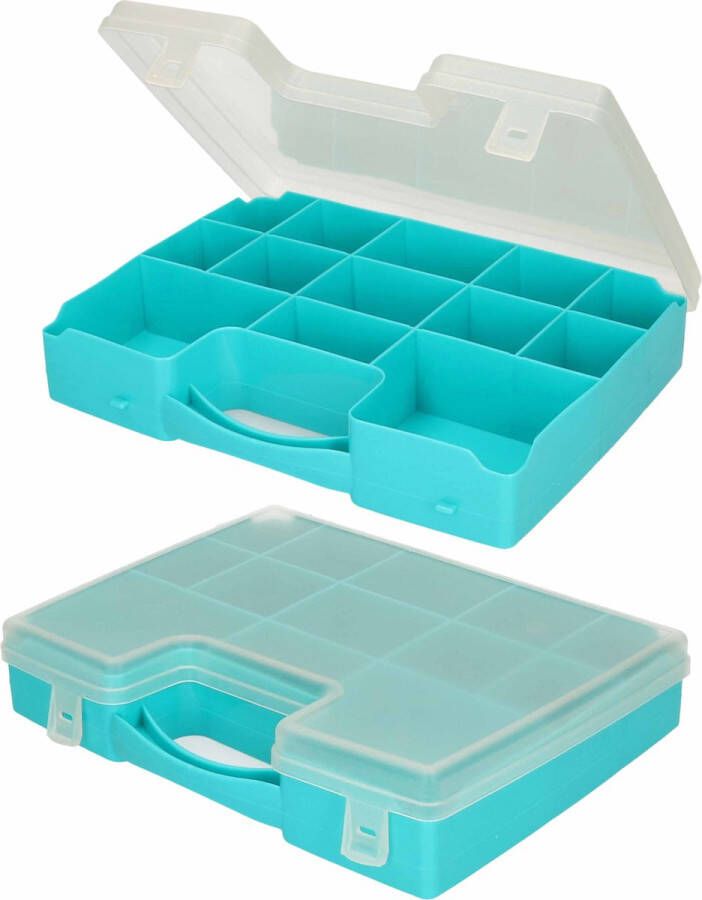 Forte Plastics 2x Opbergkoffertje opbergdoosjes 13-vaks blauw Sorteerdoos box Opbergers 27 5 x 20 5 x 3 cm