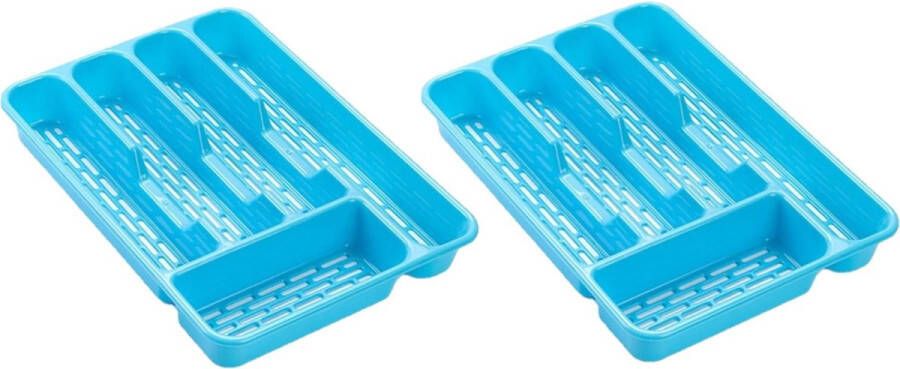 Forte Plastics 2x stuks bestekbakken bestekhouders 5-vaks blauw 24 x 24 x 4 cm Keuken opberg accessoires