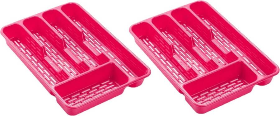 Forte Plastics 2x stuks bestekbakken bestekhouders 5-vaks roze 24 x 24 x 4 cm Keuken opberg accessoires