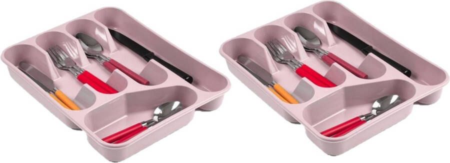 Forte Plastics 2x stuks bestekbakken bestekhouders 5-vaks roze 27 x 34 x 5 cm Keuken opberg accessoires