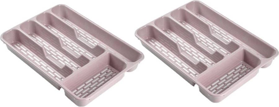 Forte Plastics 2x stuks bestekbakken bestekhouders 5-vaks roze 33 x 24 x 4 cm Keuken opberg accessoires