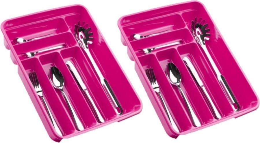 Forte Plastics 2x stuks bestekbakken bestekhouders 6-vaks roze 40 x 30 x 7 cm Keuken opberg accessoires