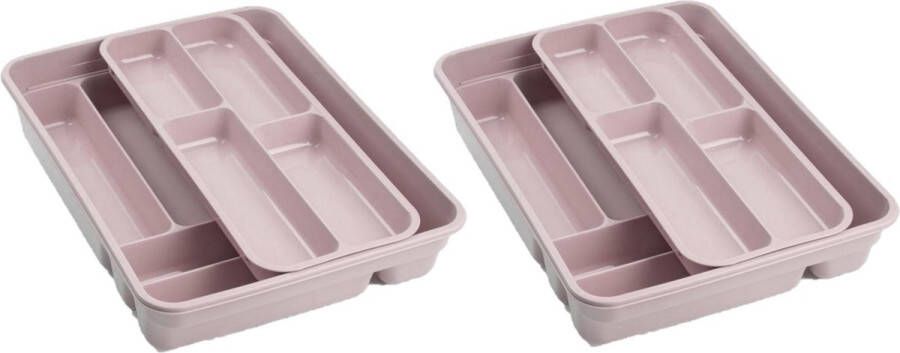 Forte Plastics 2x stuks bestekbakken bestekhouders roze 40 x 30 x 7 cm 2 lagen Keuken opberg accessoires