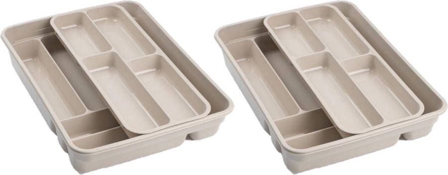 Forte Plastics 2x stuks bestekbakken bestekhouders taupe 40 x 30 x 7 cm 2 lagen Keuken opberg accessoires