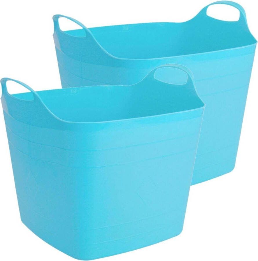 Bathroom Solutions 2x stuks flexibele kuip emmer wasmand vierkant blauw 40 liter Opbergmanden