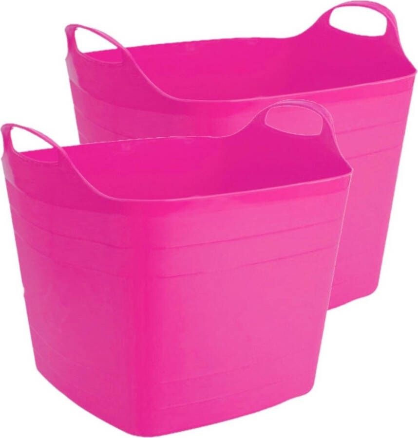 Bathroom Solutions 2x stuks flexibele kuip emmer wasmand vierkant fuchsia roze 40 liter Wasmanden