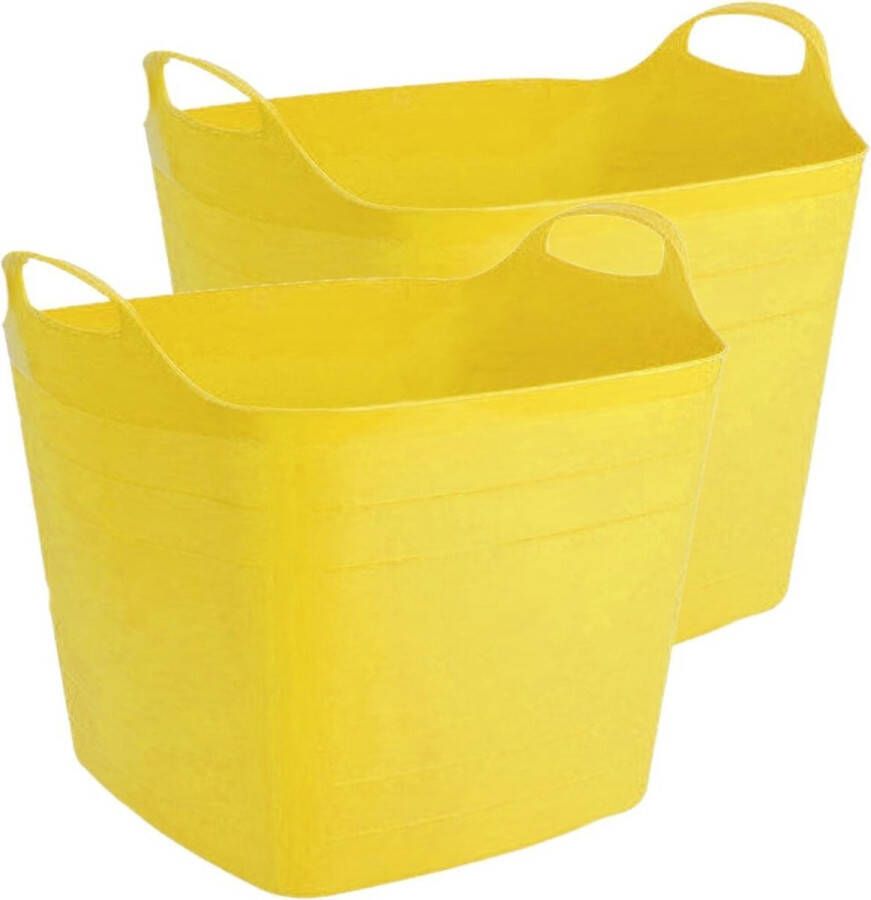 Bathroom Solutions 2x stuks flexibele kuip emmer wasmand vierkant geel 40 liter Wasmanden