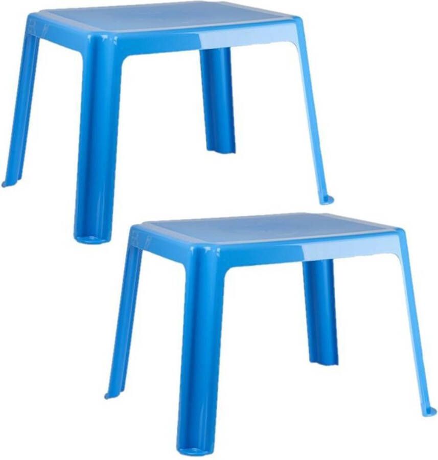 Forte Plastics 2x stuks kunststof kindertafels blauw 55 x 66 x 43 cm Kindertafel buiten Bijzettafel