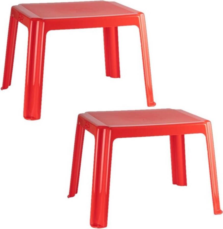 Forte Plastics 2x stuks kunststof kindertafels rood 55 x 66 x 43 cm Kindertafel buiten Bijzettafel