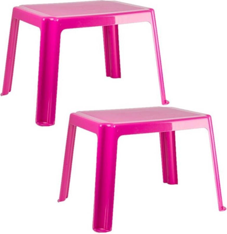 Forte Plastics 2x stuks kunststof kindertafels roze 55 x 66 x 43 cm Kindertafel buiten Bijzettafel
