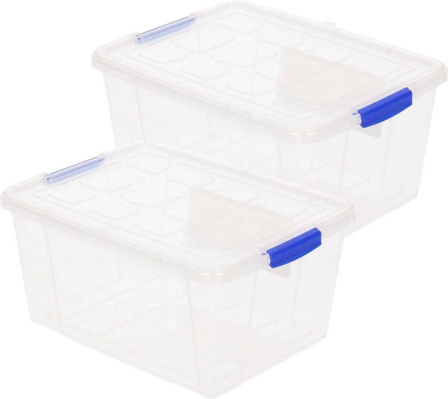 Forte Plastics 2x stuks opslagboxen bakken organizers met deksel 16 liter 40 x 30 x 21 cm transparant plastic Opbergbox