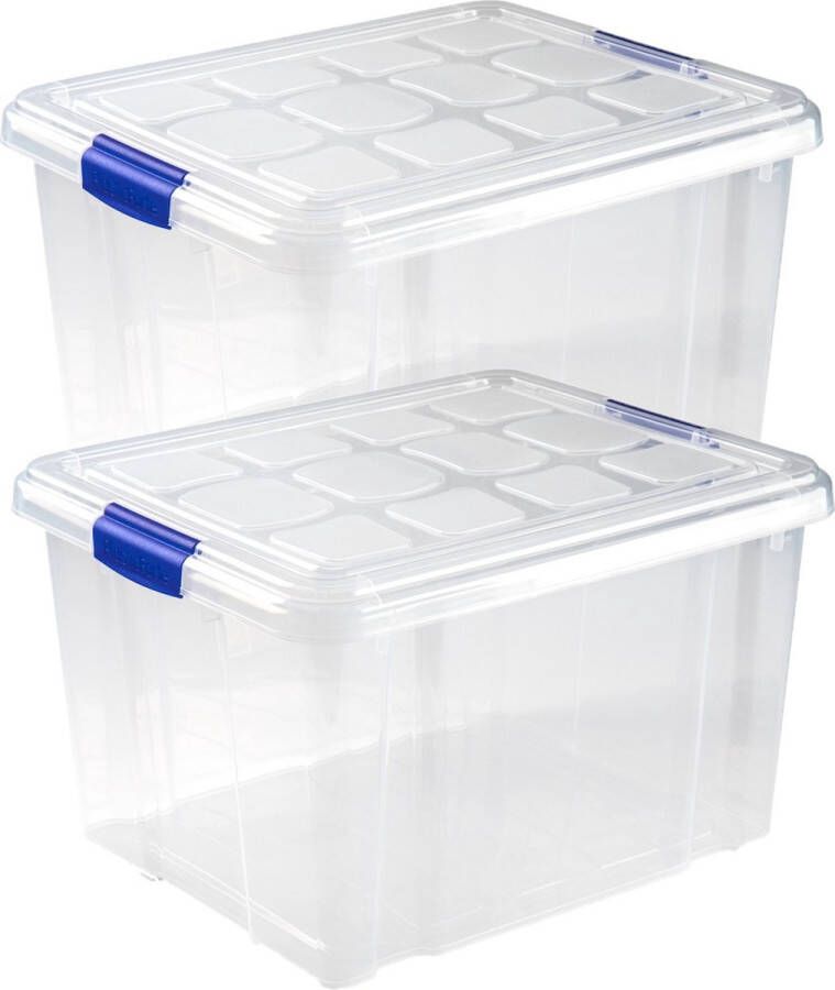 Forte Plastics 2x stuks opslagboxen bakken organizers met deksel 25 liter van 42 x 36 x 25 cm transparant plastic