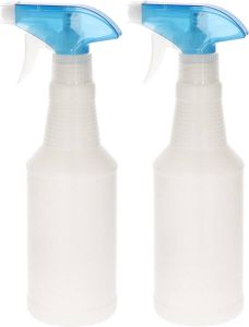 Forte Plastics 2x stuks waterverstuivers spuitflessen 500 ml transparant met blauw transparante spuitkop Plantenspuiten schoonmaakspuiten