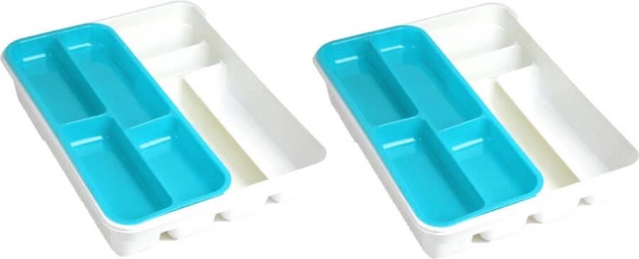 Forte Plastics 2x stuks witte bestekbak inzetbakken met oplegbakje kunststof 40 x 30 cm Keukenlade besteklade inzetbakken