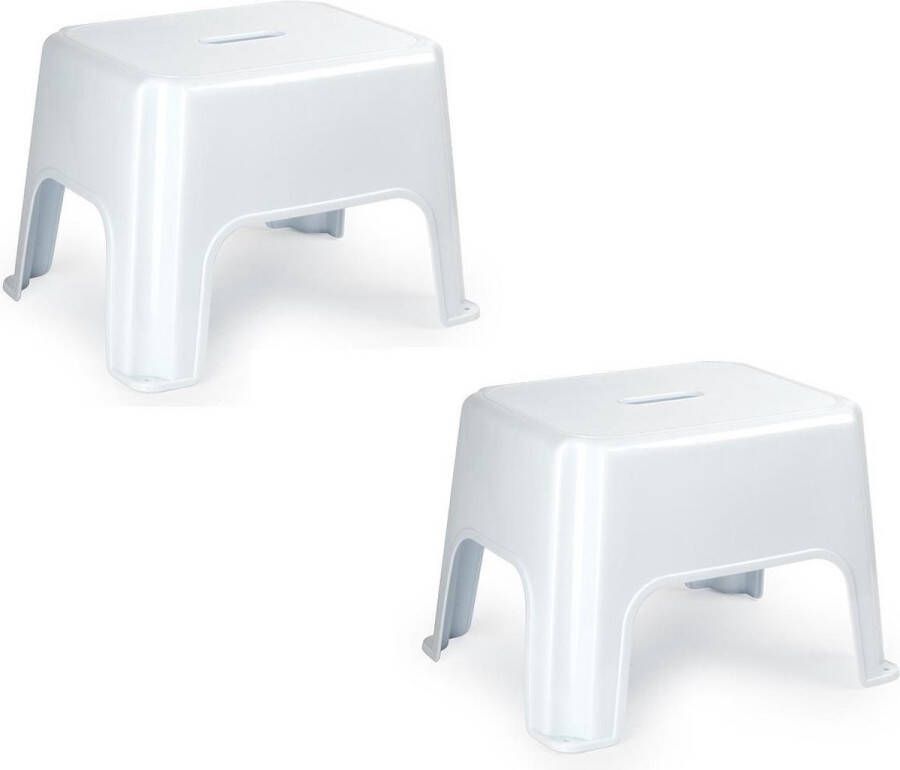 Forte Plastics 2x stuks witte keukenkrukjes opstapjes 40 x 30 x 28 cm Keuken badkamer kasten opstap verhoging krukjes opstapjes