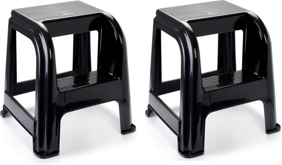 Merkloos Sans marque 2x Zwarte keukenkrukjes opstapjes met 2 treden 45 cm Keuken badkamer krukjes opstapjes