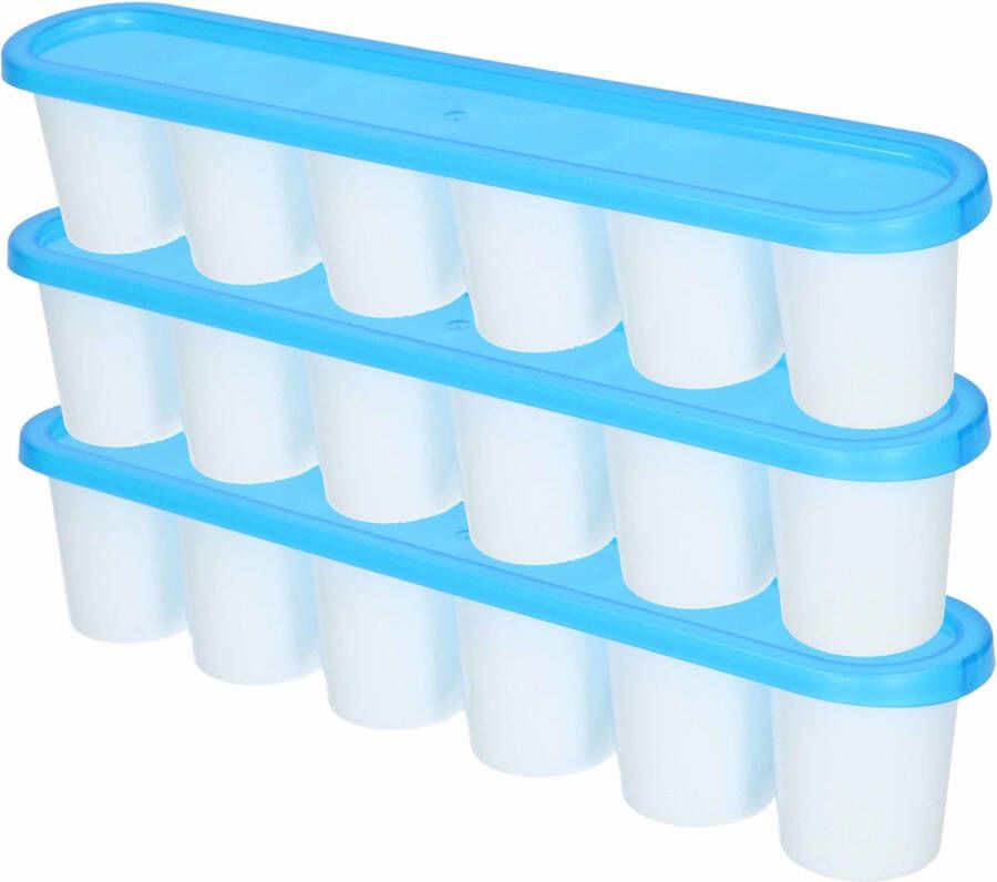 Forte Plastics 3x grote Ijsblokjes ijsklontjes vormen met deksel blauw 6 stuks Ijsblokjes ijsklontjes makers 30 x 6 cm