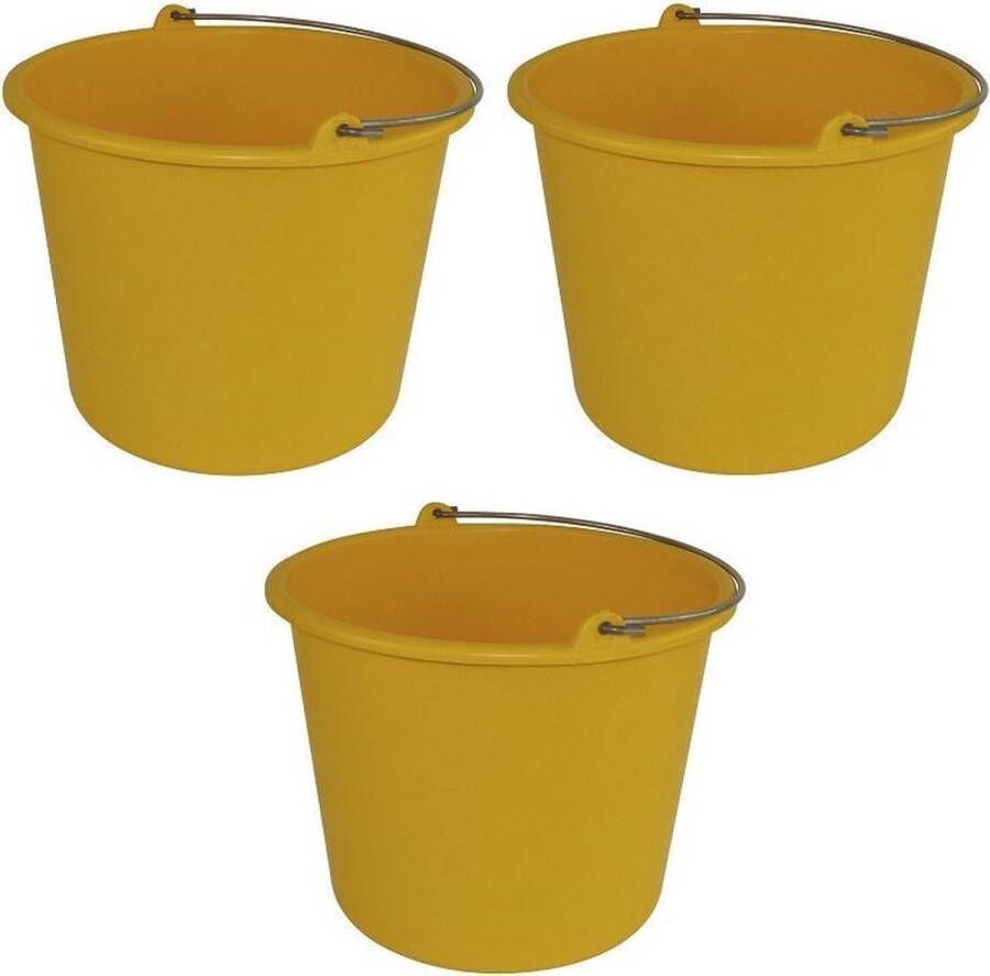 Forte Plastics 3x Huishoudemmers kunststof 12 liter geel Schoonmaaklemmer Schoonmaken reinigen Wasemmer