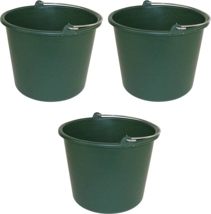Forte Plastics 3x Huishoudemmers kunststof 12 liter groen Schoonmaaklemmer Schoonmaken reinigen Wasemmer