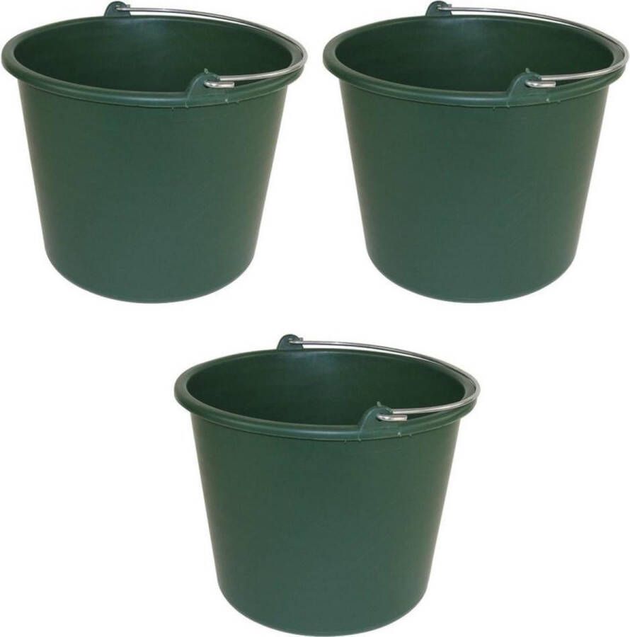 Forte Plastics 3x Huishoudemmers kunststof 12 liter groen Schoonmaaklemmer Schoonmaken reinigen Wasemmer