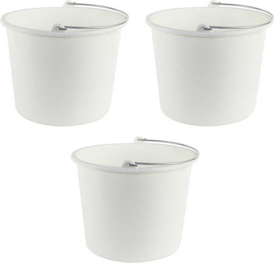 Forte Plastics 3x Huishoudemmers kunststof 12 liter wit Schoonmaaklemmer Schoonmaken reinigen Wasemmer
