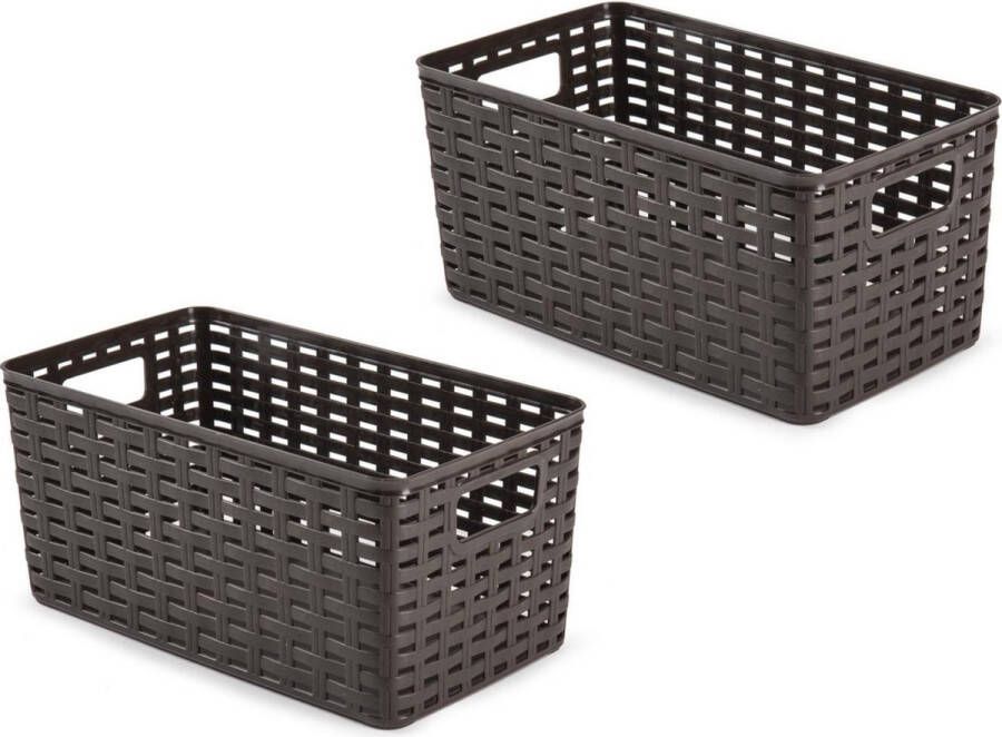 Forte Plastics 3x Kunststof opbergbakjes opbergmandjes dark mokka 5 liter 15 x 28 x 13 cm kasten manden dozen bakken organisers