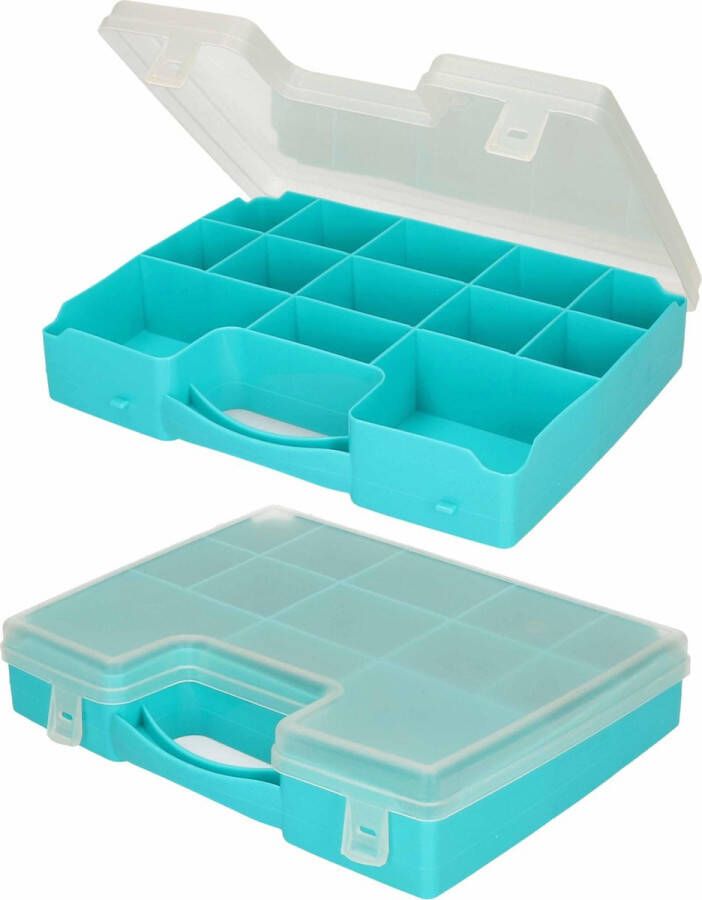 Forte Plastics 3x Opbergkoffertje opbergdoosjes 13-vaks blauw Sorteerdoos box Opbergers 27 5 x 20 5 x 3 cm