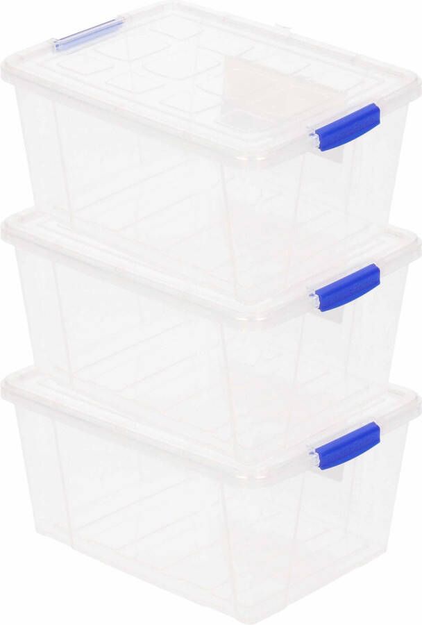 Forte Plastics 3x Opslagbakjes organizers met deksel 1 liter 16 cm transparant Opbergbakjes Organizers opbergbakken Woonkamer badkamer spullen opruimen