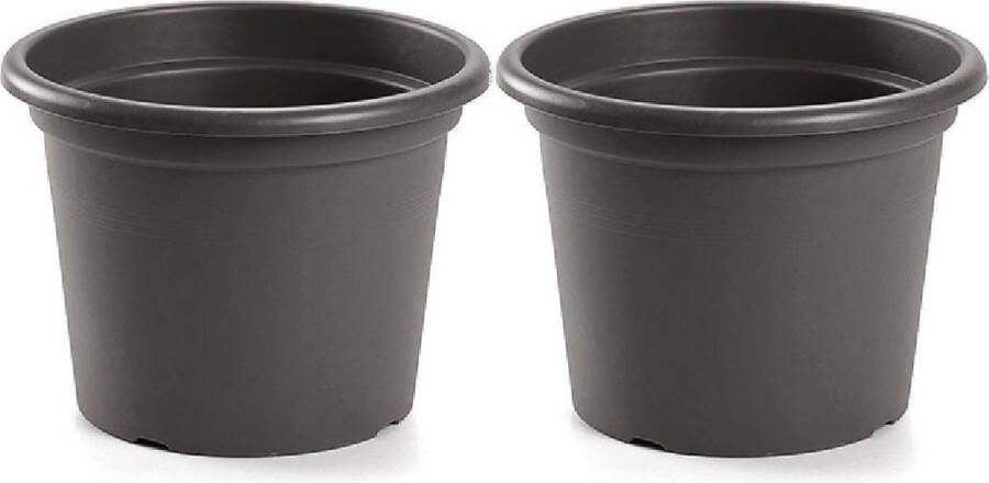 Forte Plastics 3x stuks bloempot antraciet rond diameter 25 cm Bloemen plantenbak plantenpot van kunststof